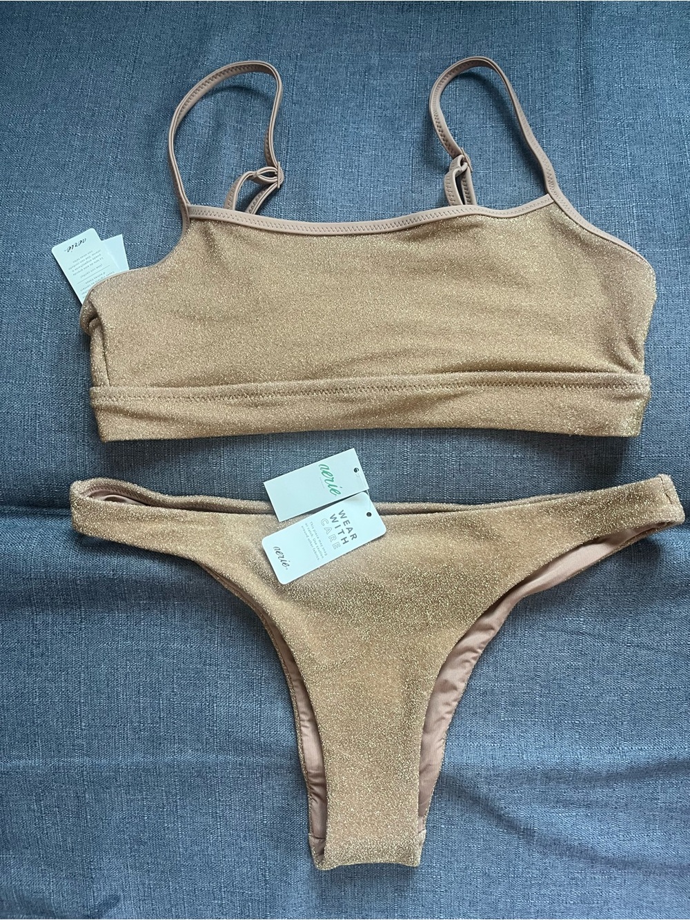 aerie Shimmery Gold Bikini Set